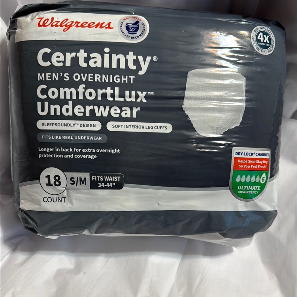 Certainty Men's Overnight ComfortLux Underwear; size: S/M